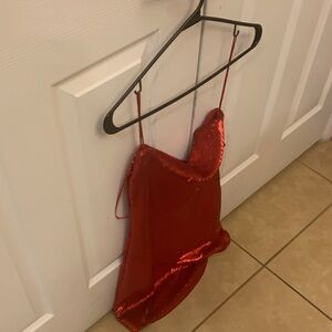 NWOT ZARA WB S/S BODYSUIT Red Sequin Camisole Top